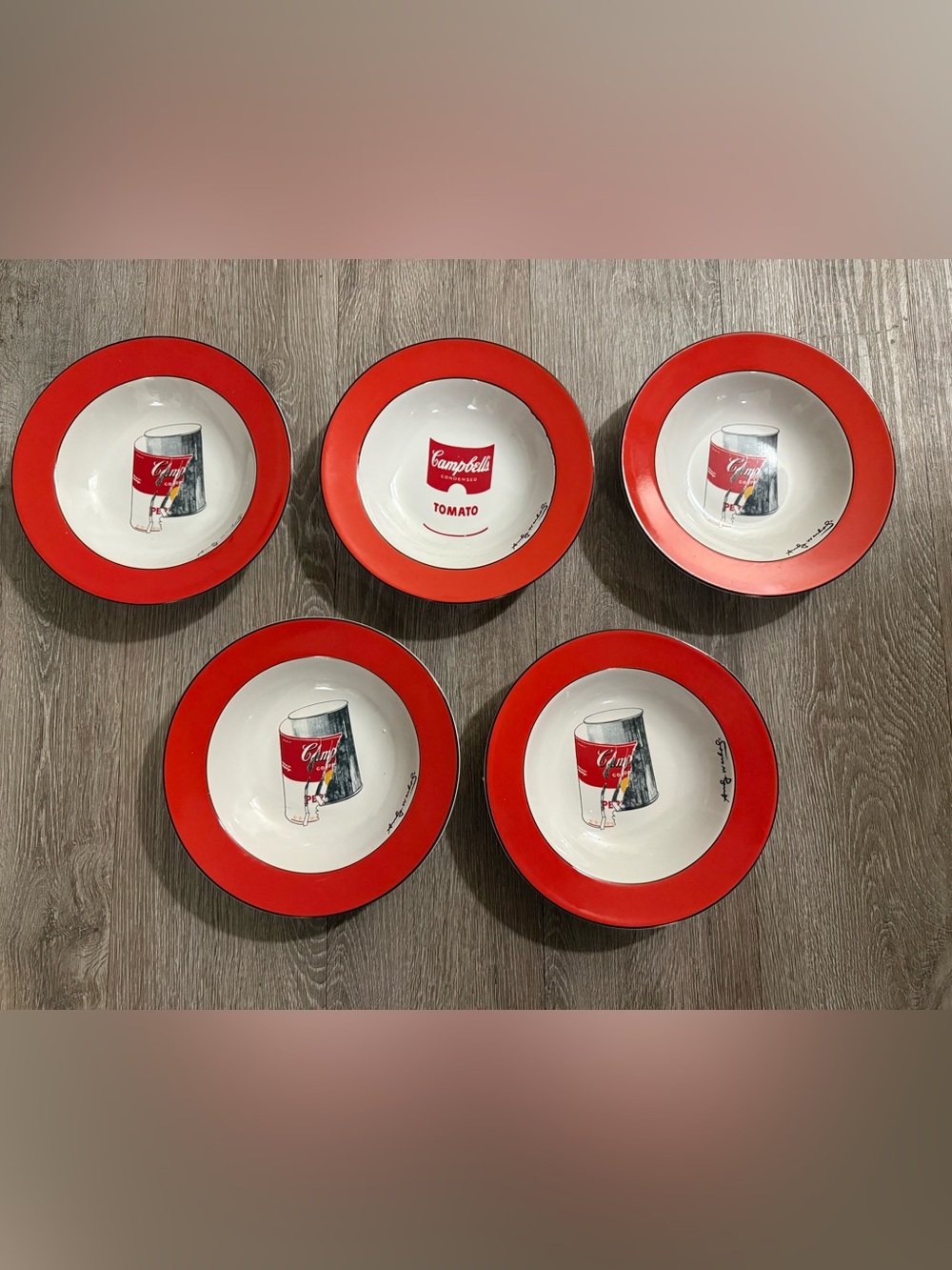 Andy Warhol X Block Campbell's Tomato Soup Can Ceramic Soup Bowls RARE Set Of 5